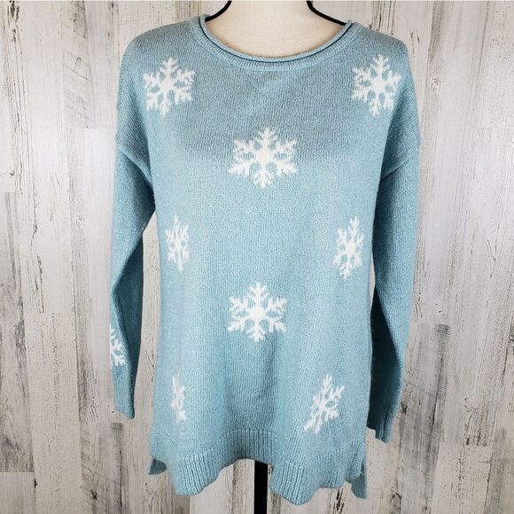 Christopher & Banks Fuzzy Snowflake Sweater Sz L - Picture 1 of 7